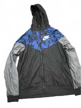 Nike Kids Boys XL Windbreaker Jacket Black Blue Gray